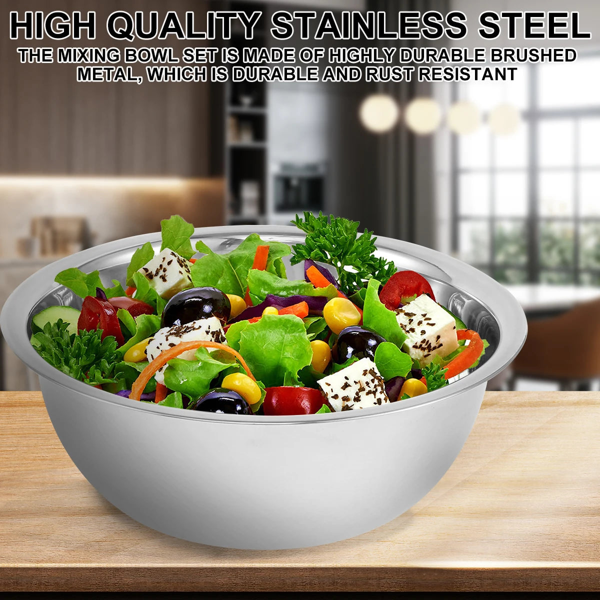 Set di ciotole per insalata da 5 pezzi Set di ciotole per zuppa multiuso in acciaio inossidabile 5 dimensioni Ciotole per nidificazione per cucina Cottura Cottura Conservazione degli alimenti