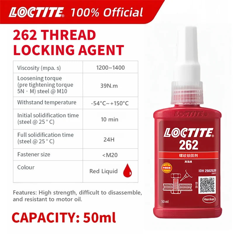 100% originale Loctite 243 242 222 262 263 270 271 277 290 Colla per viti 50ml Frenafiletti Colla anaerobica Fissatore per viti