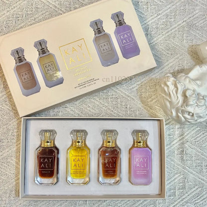 KAYALI Set di 4 Mini Profumi da 10ml, Fragranze Vaniglia, Oud, Floreali, Fruttate, Orientali, Lunga Durata, Unisex, Eau De Parfum, Set da Viaggio di Lusso