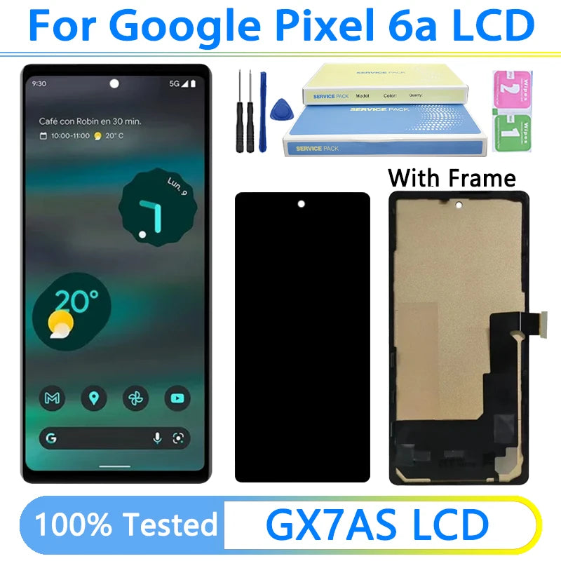 Schermo TFT per Google Pixel 6A, Display LCD Touch Digitizer per Pixel 6a GX7AS GB62Z G1AZG GB17L LCD con Cornice