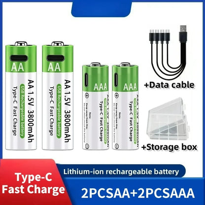 2026 NUOVA Batteria agli Ioni di Litio Tipo-C Ricaricabile ad Alta Capacità AA&AAA per Telecomando, Mouse, Giocattoli Elettrici