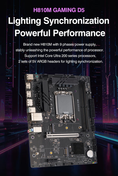 Kit PC ERYING H810, Scheda Madre H810M DDR5, Supporta CPU Intel Core Ultra200 Serie 7/8/9 225F 230F 250KF 270K LGA1851 Pin