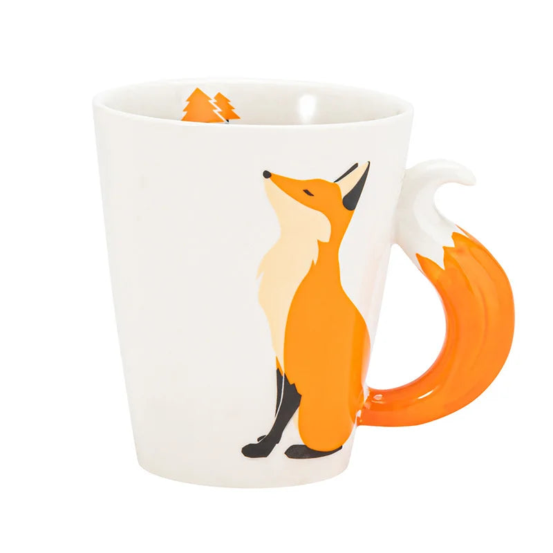 Tazza in Ceramica Creativa a Forma di Animale, Tazza da Caffè in Ceramica con Volpe Cartoon, Manico a Coda di Volpe, Tazze Personalizzate per Acqua
