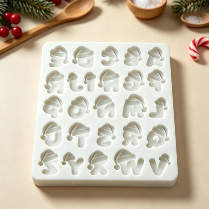 Stampo in silicone a forma di cappello di Babbo Natale con alfabeto e numeri per decorazioni in zucchero, resina, cupcake, pasticceria e decorazione di torte