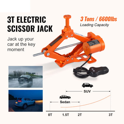 SucceBuy Cric per auto elettrica Cric a forbice 3T con avvitatore elettrico 12V Sollevamento cric per auto portatile per cambio pneumatici per camion SUV