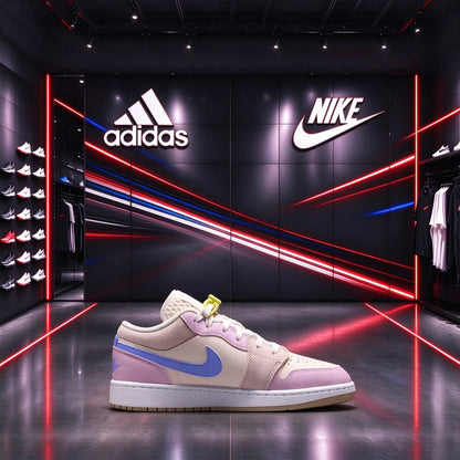 Sneakers Nike Jordan Air 1 Low, modello a blocchi di colore rosa e viola, stile macaron, IW2019-141.
