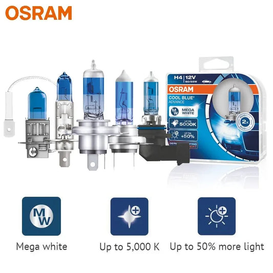 OSRAM Cool Blue Advance H4 H7 H9 H11 12V 5000K Bianco puro H1 H3 HB3 HB4 Xenon Look Auto Lampade alogene Faro originale