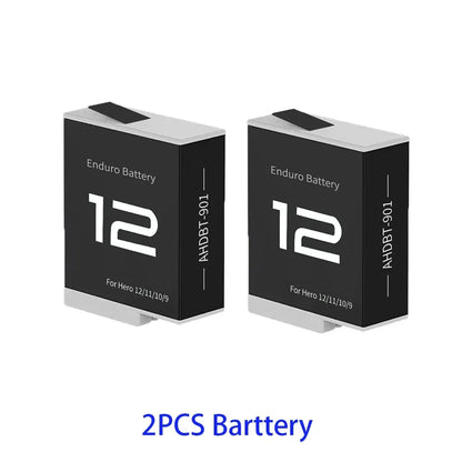 Batteria per GoPro Hero 12 11 10 9 Motion Camera, batteria ricaricabile da 1800mAh, caricatore a 3 slot con luce LED, custodia per GoPro