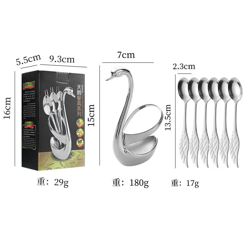 Set di forchette eleganti con base a forma di cigno, cucchiaio da caffè, dessert e insalata in acciaio inossidabile, posate per torte, stoviglie a zero sprechi, dropship