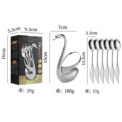 Set di forchette eleganti con base a forma di cigno, cucchiaio da caffè, dessert e insalata in acciaio inossidabile, posate per torte, stoviglie a zero sprechi, dropship