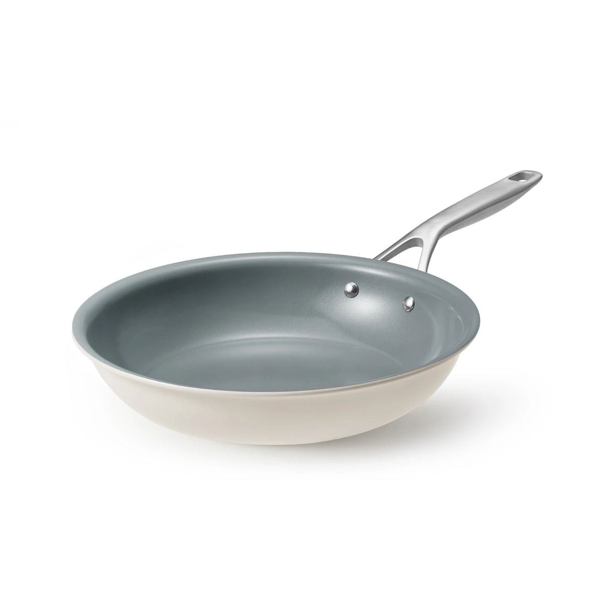 Padella in ceramica a induzione 28 cm con manico in acciaio fuso, beige, padella in ceramica senza PTFE e PFOA, padella in ceramica a induzione 28 cm, non-s