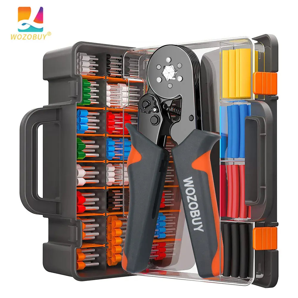 Kit di strumenti per crimpare ghiere con terminali puntali, crimpatrice per cavi a cricchetto autoregolabile WOZOBUY per connettori per cavi elettrici