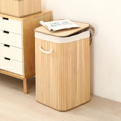 Cesto per Bucato Pieghevole di Grande Capacità, Contenitore in Bambù Rotondo per Organizzare Vestiti, Cesto Compatto per la Casa