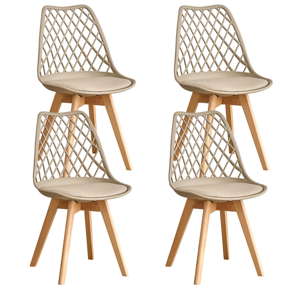 Set di 4/6 sedie da pranzo moderne con schienale in rete con gambe in legno massello e cuscini imbottiti, per sala da pranzo/camera da letto, sedia da caffè