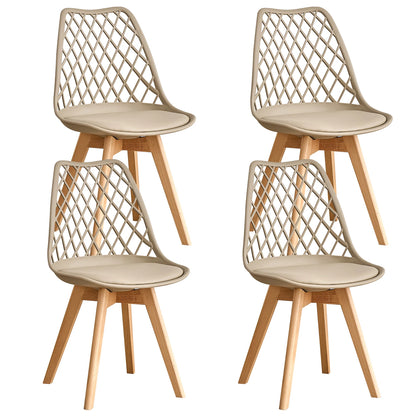 Set di 4/6 sedie da pranzo moderne con schienale in rete con gambe in legno massello e cuscini imbottiti, per sala da pranzo/camera da letto, sedia da caffè
