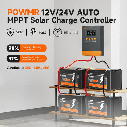 PowMr EU MPPT 45A 35A 25A Regolatore di carica solare 12V 24V Auto 100V Regolatore di pannello Regolatore Piombo-acido/Batteria al litio