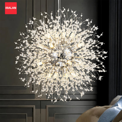 Lampadario di Lusso IRALAN a Soffitto, Lampada a Sospensione in Cristallo a Forma di Soffione, Luce a 3 Colori, Lampade a LED per Tavolo da Pranzo e Soggiorno