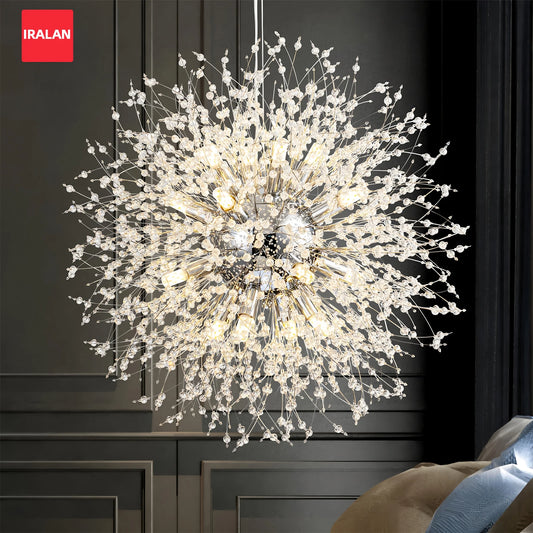 Lampadario di Lusso IRALAN a Soffitto, Lampada a Sospensione in Cristallo a Forma di Soffione, Luce a 3 Colori, Lampade a LED per Tavolo da Pranzo e Soggiorno