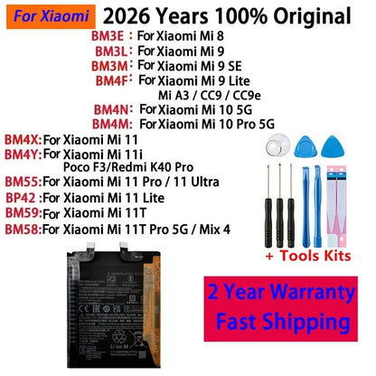 Batteria BM58 originale al 100% per Xiaomi Mi 8 9 10 11 11i 11T Ultra SE Lite Mi A3 CC9 CC9e Poco F3 Redmi K40 Pro Mix 4 batterie 5G