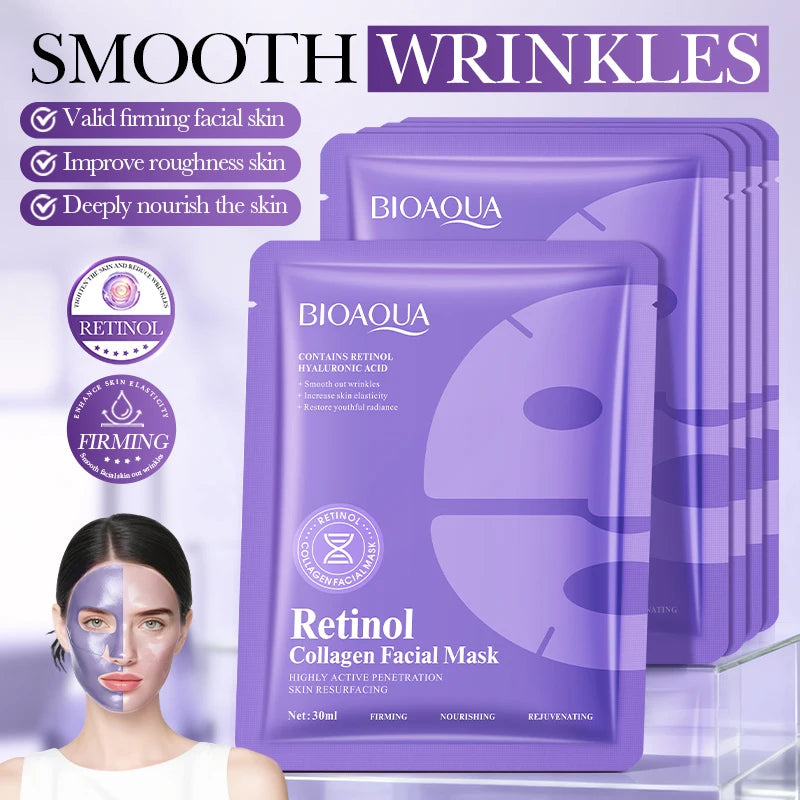 5 pz BIOAQUA Retinolo Collagene Anti-Rughe Maschere Per Il Viso Idratante Sbiancamento Anti-Aging Maschera Per Il Viso Maschere Al Collagene Cura Della Pelle