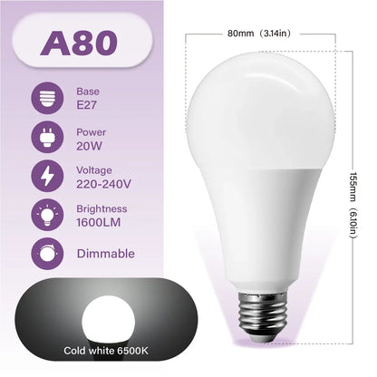 Lampadina LED Dimmerabile E27 10W 15W 20W AC 220V 3000K-6500K 0-100 Dimmerabile, Lampada a Tono Naturale per Balcone, Sala da Pranzo, Ingresso