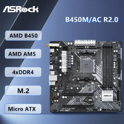 Scheda Madre ASRock B450M B450M/ac R2.0 Socket AM4 Ryzen 5 5600G 5300G 5700 3900 1500 CPU DDR4 128GB Micro ATX M.2