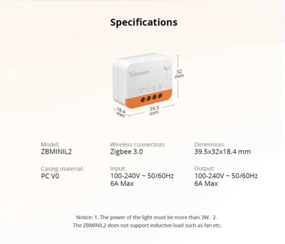 SONOFF ZBMINI L2 Extreme ZigBee Smart Switch Nessun cavo neutro richiesto Interruttore di controllo a 2 vie a 1 banda Funziona vocale Alexa con ZBBridge