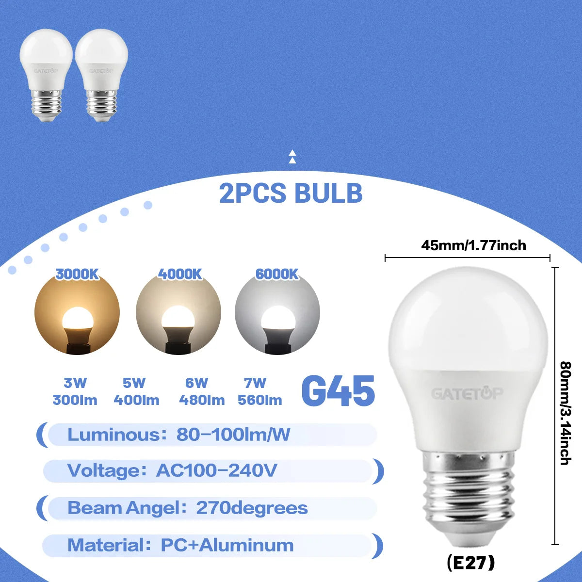 1-10 Pezzi Lampadina LED Mini G45 3W-7W AC100-240V E27 Luce Diurna Fredda per Illuminazione e Decorazione Soffitto Soggiorno