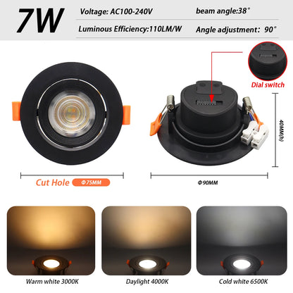 Faretto Orientabile 7W con Regolazione Colore 3000K 4000K 6000K, Illuminazione CCT 7W, Sostituzione Downlight per Illuminazione Direzionale Domestica (1-10 Pezzi)