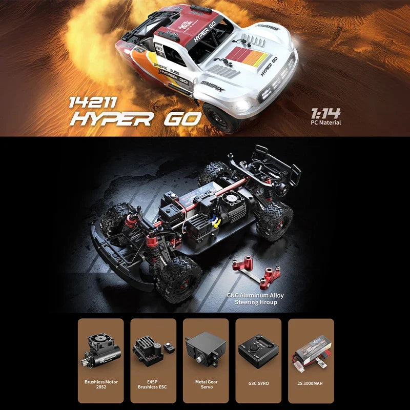 Auto RC MJX Hyper GO 14211, 75km/h, 1/14, 2.4G, Camion Telecomandato, 4WD, Fuoristrada, Veicolo da Corsa ad Alta Velocità, RTR Wltoys