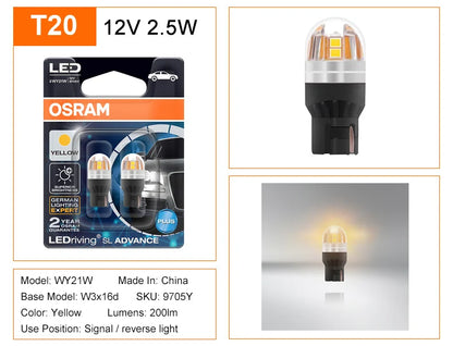 OSRAM Aggiornamento LED T20 W21W WY21W W21/5W Indicatore di direzione 7440 7443 LEDriving SL Advance LED Lampada di retromarcia per auto Lampadina di arresto freno 2X