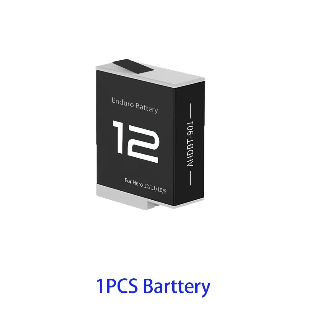 Batteria per GoPro Hero 12 11 10 9 Motion Camera, batteria ricaricabile da 1800mAh, caricatore a 3 slot con luce LED, custodia per GoPro