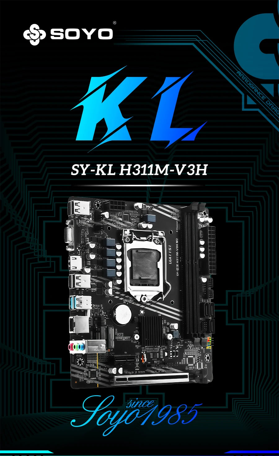 Scheda Madre SOYO H311M DDR3 per Gaming con CPU I3 6100, Memoria RAM 16G (8G*2), LGA1151, TPM2.0, Combo PC Desktop per Ufficio, PCIE3.0X16 VGA