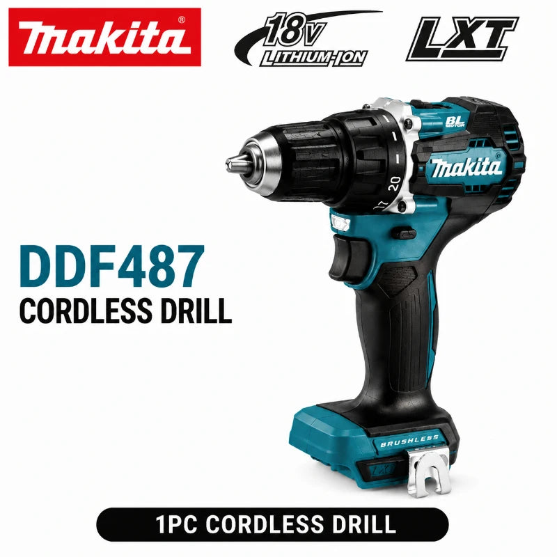Trapano Avvitatore a Batteria Makita 18V DDF487 Brushless ad Alta Coppia + Batteria al Litio BL1860B BL1840 6.0Ah Kit Utensili Elettrici Spedizione Veloce da Magazzino EU