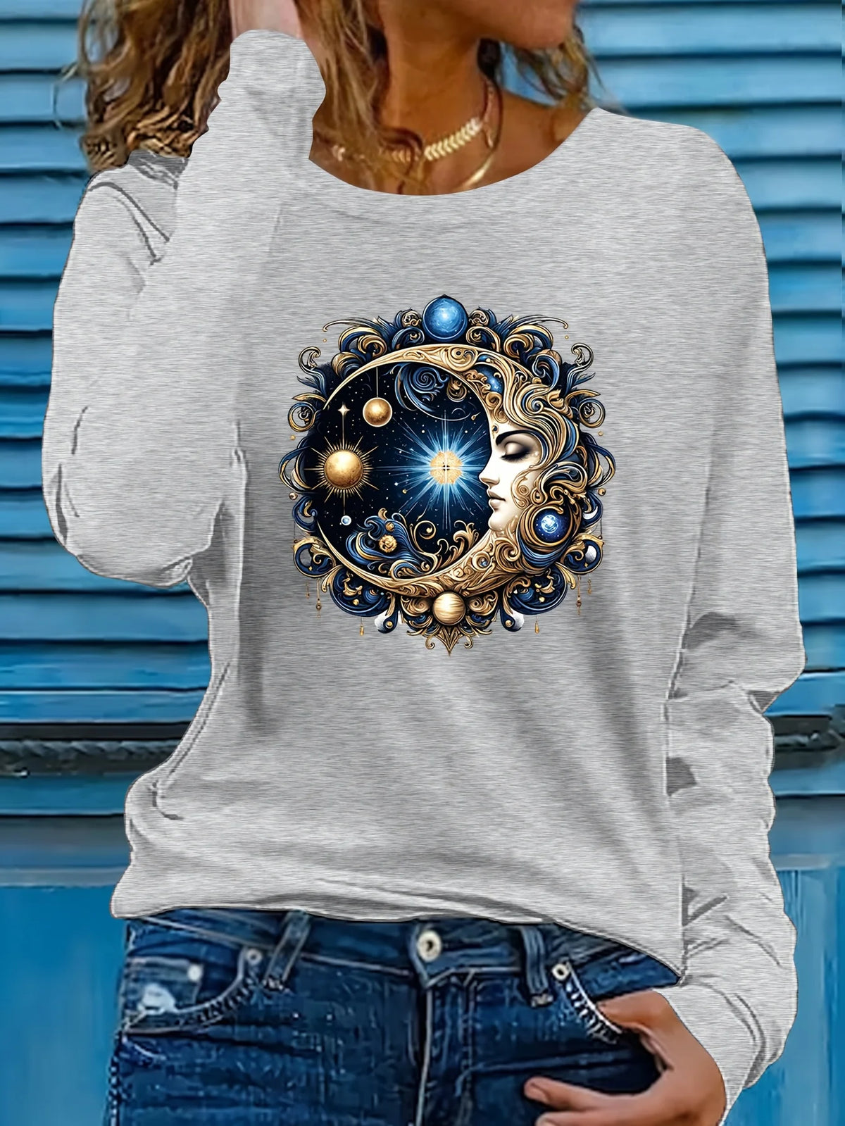 T-shirt da donna in 100% puro cotone, ideale per la primavera e l’autunno, comoda, casual, a maniche lunghe, con stampa grafica a tema parigino e scollo rotondo.