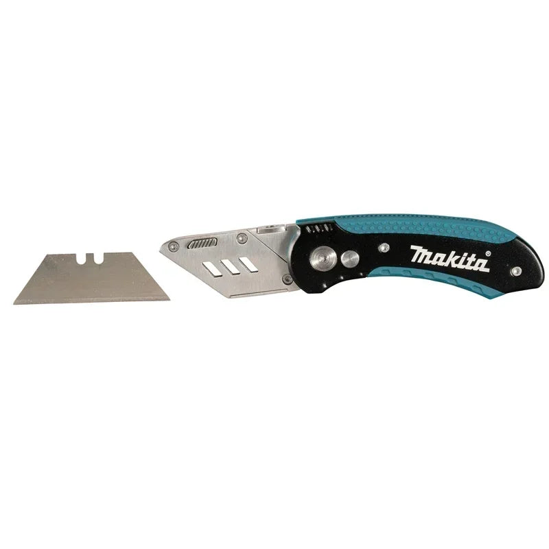 Coltello multiuso Makita con lame a scatto, caricamento facile, lame extra retrattili, impugnatura comoda in gomma, strumento manuale combinato completo