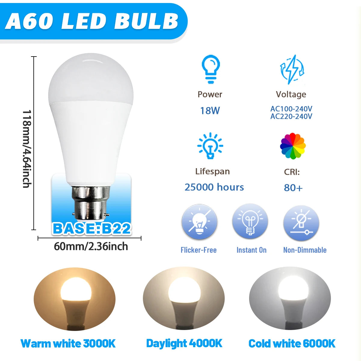 1-12 Pezzi Lampadine LED B22 Senza Sfarfallio AC220V 110V, Base B22, Illuminazione Calda per Arredamento Casa