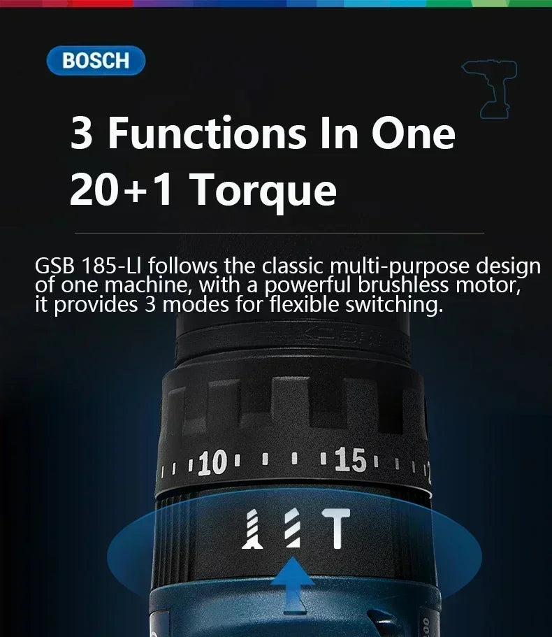 Bosch GSB 185-LI Trapano a Percussione Senza Spazzole 18V 1900RPM Cacciavite Elettrico Multifunzione Utensili Elettrici (Senza Batteria)