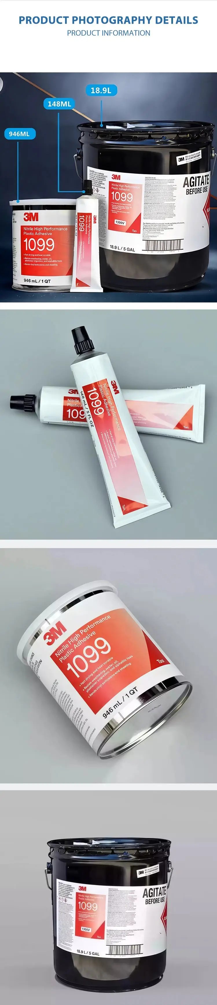Adesivo Originale 3M 1099 in Nitrile, Colla Resistente ad Asciugatura Rapida per Vinile, Pelle, Gomma, Riparazioni Auto, 148ML