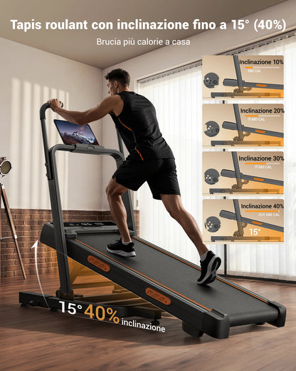 CURSOR FITNESS Tapis Roulant Pieghevole, Inclinazione Automatica 15%, Motore Brushless Silenzioso da 3.0HP, Display LED, Macchina Portatile per Corsa e Camminata Domestica