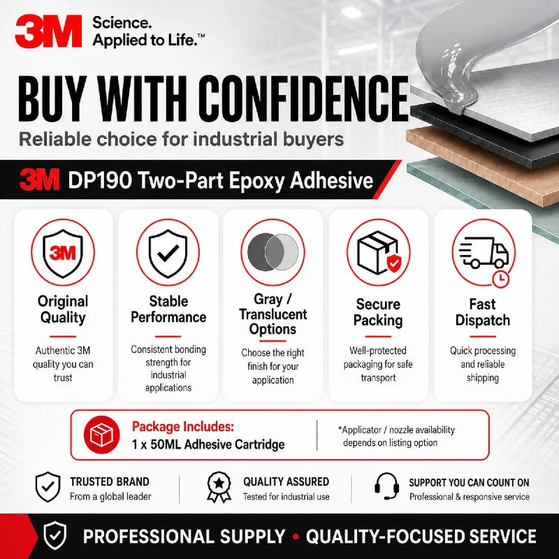 Adesivo Epossidico Originale 3M DP190 Scotch-Weld 50ML Grigio Traslucido 1:1 Colla Strutturale Bicomponente per Metallo e Plastica