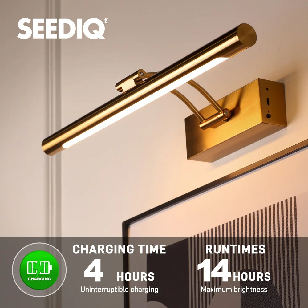 SEEDIQ Lampada da parete a LED ricaricabile in bronzo 4400mAh Batteria a lunga durata 40CM Luce per immagini wireless con telecomando per opere d'arte