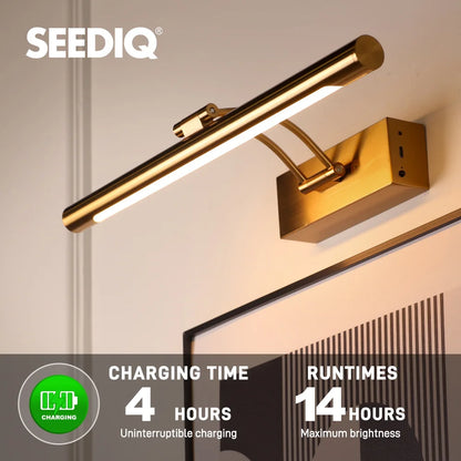 SEEDIQ Lampada da parete a LED ricaricabile in bronzo 4400mAh Batteria a lunga durata 40CM Luce per immagini wireless con telecomando per opere d'arte