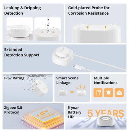 SONOFF SNZB-05P Sensore di perdite d'acqua Zigbee Sonoff, Rilevatore d'acqua con avvisi in tempo reale, Notifiche multiple, Supporto esteso