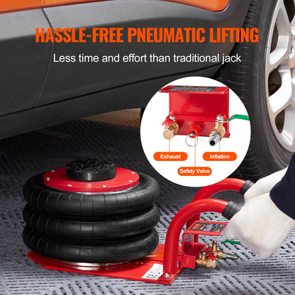 SucceBuy Martinetto pneumatico a tripla borsa, capacità di 3 tonnellate/6600 libbre, jack per auto pneumatici portatili, resistenti e sollevataggio rapido per la riparazione di auto da garage