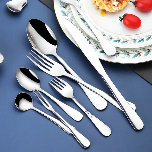 Set di posate da 24 pezzi in acciaio inossidabile, set di stoviglie, cucchiaio e forchetta, coltello, forchetta, cucchiaio da dessert, cucchiaio da tè