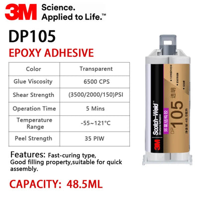 Adesivo Epossidico Trasparente Originale 3M DP105 Scotch-Weld, Colla Strutturale Flessibile a Presa Rapida per Metallo, Vetro, Plastica, 48,5ml