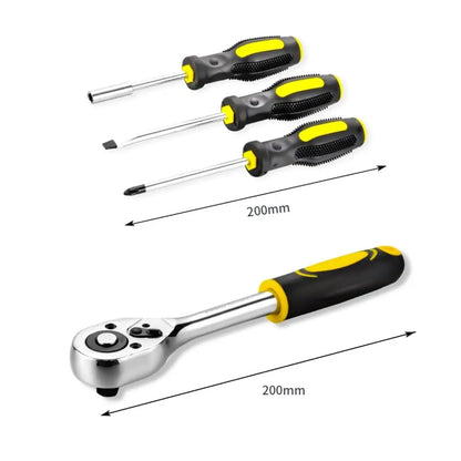 Set di 108 Utensili Manuali per Riparazioni Auto e Casa, Kit con Chiavi a Bussola, Chiavi a Cricchetto, Cacciaviti, Strumenti Portatili per Fai-da-Te con Valigetta