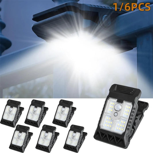 Clip su luci solari LED impermeabili per esterni Luci con sensore di movimento 3 modalità 3 modi di montaggio Illuminazione di sicurezza solare per recinzione
