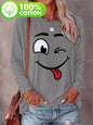 T-shirt da donna in 100% puro cotone, ideale per la primavera e l'autunno, comoda, casual, alla moda, con maniche lunghe, stampa grafica a tema felino e scollo rotondo.